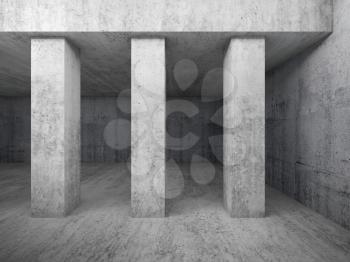 Abstract architecture background, empty concrete room interior with columns, 3d illustratio