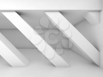 Abstract white room with diagonal columns in a row, blank interior background, 3d illustration