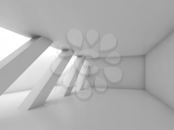 Abstract white 3 d empty room with diagonal columns in a row, blank interior background, 3d illustration