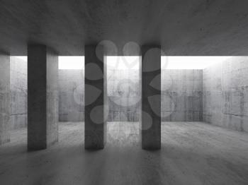 Abstract architecture background, empty room interior with concrete columns and white ceiling window. 3d illustration