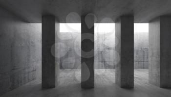 Abstract architecture background, empty concrete room interior with columns and white ceiling window. 3d illustration