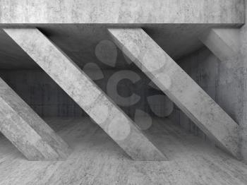 Abstract architecture background, empty interior with diagonal concrete columns. 3d illustration
