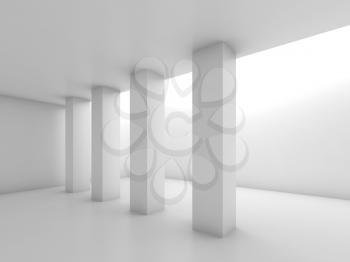 Abstract white empty room with columns, blank interior background, 3d illustration