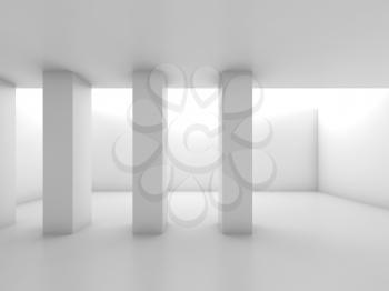 Abstract white room with columns, blank interior background, 3d illustration