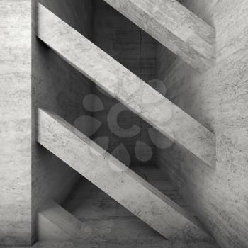 Abstract architecture background, empty interior with diagonal concrete beams. 3d illustration