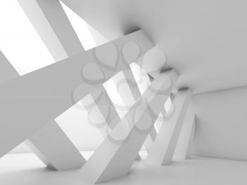 Abstract empty room, partition made of diagonal girders, blank white interior background. 3d illustration