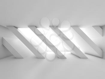 Abstract empty room with diagonal columns in a row, blank white interior background, 3d illustration
