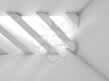 Abstract white empty room, group of diagonal columns, blank interior background, 3d illustration