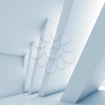 Abstract empty room, diagonal columns in a row, blank white interior background, 3d illustration
