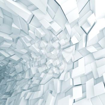 Abstract digital background, white futuristic interior with chaotic fragments pattern, 3d illustration