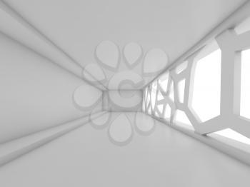 Abstract empty corridor interior background with big futuristic window. Digital 3d illustration