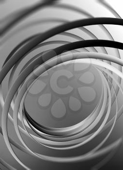 Abstract vertical digital background, spiral structures with selective focus, 3d illustration useful as a wallpaper pattern for electronic mobile devices