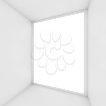 Abstract white interior background with big empty window. Square digital 3d illustration