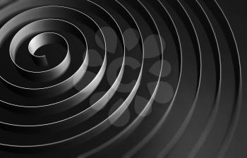 Black round spiral, abstract digital illustration, background pattern. 3d illustration