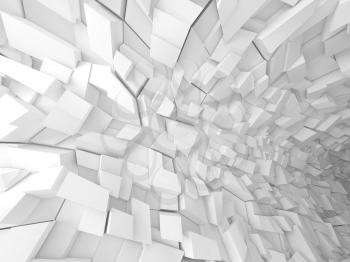 Abstract digital background, white futuristic bent interior with chaotic blocks pattern, 3d illustration