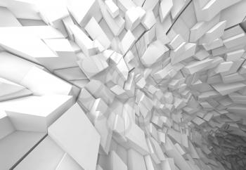Abstract digital background, white futuristic tunnel interior, 3d illustration
