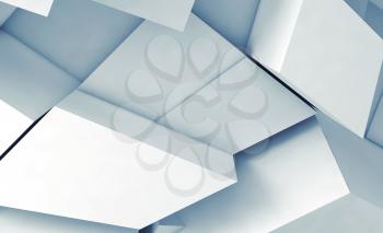 Abstract digital background, white chaotic fragments with soft blue shadows, 3d render illustration