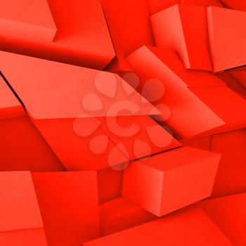 Abstract square digital background, chaotic red polygonal blocks pattern, 3d illustration