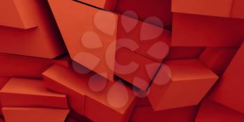 Abstract digital background, chaotic red polygonal blocks pattern, 3d illustration