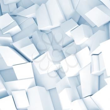 Abstract square digital background, chaotic fragments with blue shadows, 3d illustration