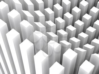 Abstract digital background, pattern of white columns surface diagram, 3d render illustration