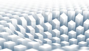 Abstract digital background. Pattern of white columns surface diagram, blue toned 3d render illustration with selective focus shallow DOF effect