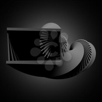 Abstract black helix object, 3d render illustration