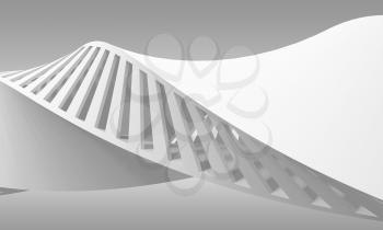 Abstract white curved spiral structure, helix frame, digital background, 3d illustration