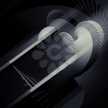 Abstract helix object on black background, 3d render illustration