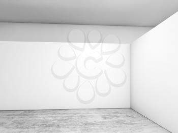 Abstract empty interior, white corner on concrete floor, contemporary architecture design. 3d render illustration