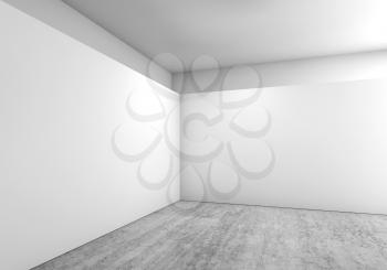 Abstract empty interior, white installation on concrete floor, contemporary architecture. 3d render illustration