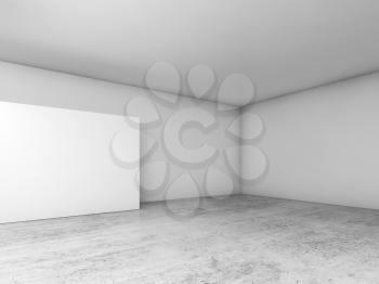 Abstract empty interior, white geometric installation on concrete floor, contemporary architecture design. 3d illustration