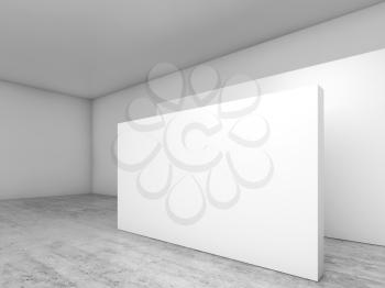 Abstract empty white interior, geometric installation on concrete floor, contemporary architecture design. 3d illustration