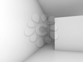 Abstract white empty room interior, contemporary design. 3d render illustration with soft shadows