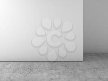 Abstract empty white interior, blank wall on concrete floor, contemporary architecture design. 3d illustration, front view