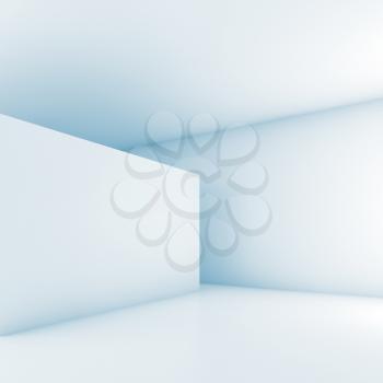 Abstract white empty room interior, contemporary minimal design. 3d render illustration with soft blue shadows