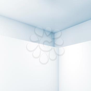 Abstract empty interior, white walls, corners installation with soft illumination, contemporary architecture design. 3d illustration