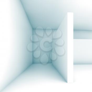 Abstract white empty room interior, contemporary design. Square 3d render illustration with soft blue shadows