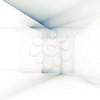 Abstract digital background with white intersected cubic structures, 3d illustration, double exposure effect, blue toned