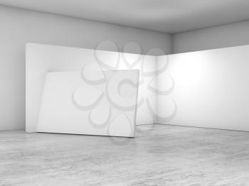 Abstract empty interior, white walls on concrete floor, contemporary architecture design. 3d render illustration