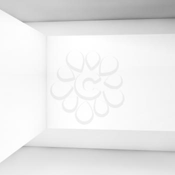 Abstract white empty room interior, contemporary minimal design corner. 3d illustration with soft shadows