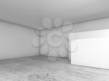 Abstract empty white interior background, blank banner walls on concrete floor, contemporary architecture design. 3d illustration