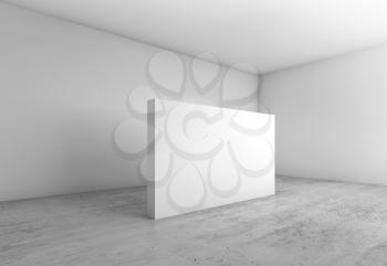 Abstract empty white interior background, blank banner wall on concrete floor, contemporary architecture design. 3d illustration