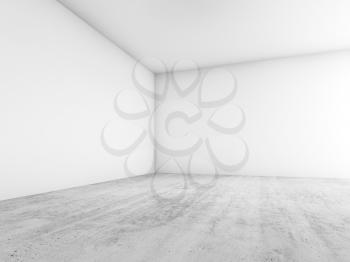 Abstract empty interior, corner of blank white walls and concrete floor, contemporary architecture design. 3d illustration