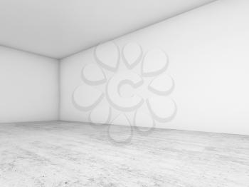 Abstract empty interior, blank white walls and concrete floor, contemporary architecture design. 3d illustration