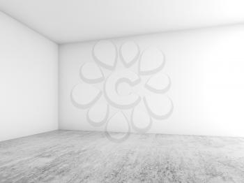 Abstract empty interior background, blank white walls and concrete floor, 3d illustration
