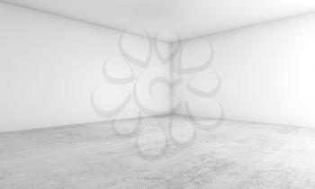 Abstract empty interior, blank white walls and concrete floor, cg contemporary architecture design. 3d illustration