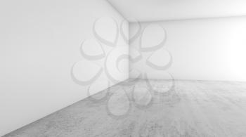 Abstract empty interior, blank white walls and concrete floor, contemporary architecture design. 3d illustration