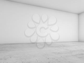 Abstract empty interior, corner of white walls and concrete floor, contemporary architecture design. 3d illustration