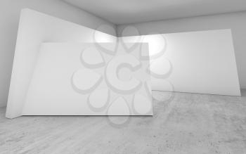 Abstract empty interior, white walls decoration on concrete floor, architecture design, cg illustration, 3d render